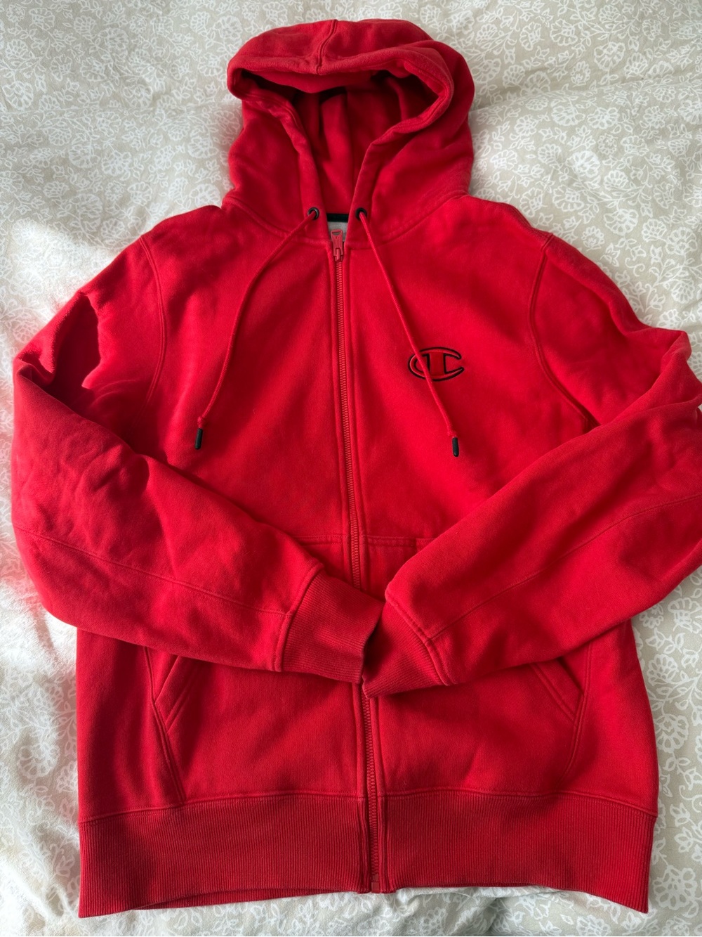 Champion Zip-Up Hoodie, Size Medium, Red